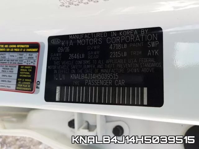 KNALB4J14H5039515 фото 2