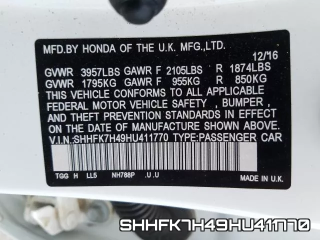 SHHFK7H49HU411770 фото 2