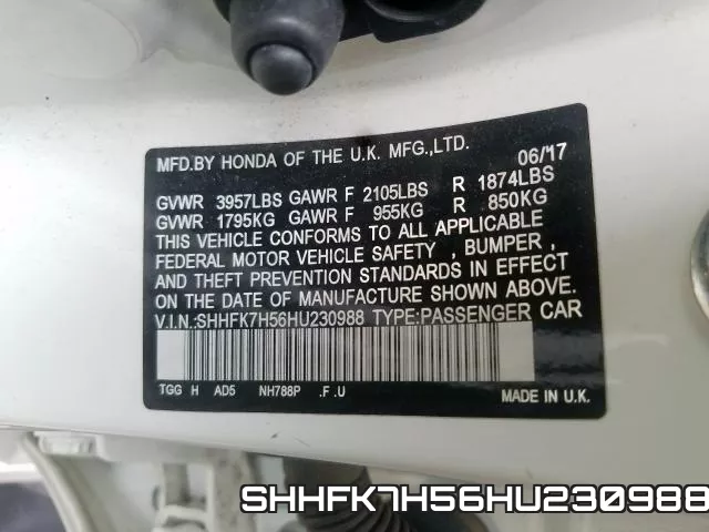 SHHFK7H56HU230988 фото 2