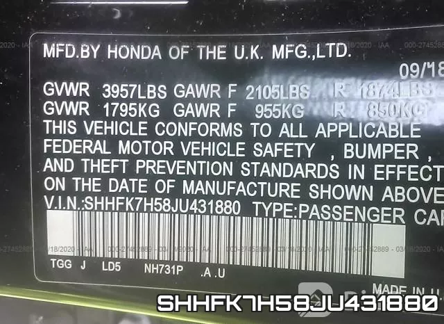 SHHFK7H58JU431880 фото 10