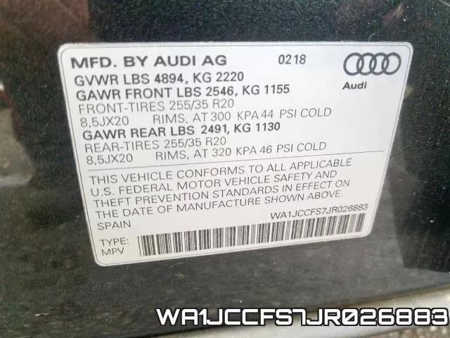 WA1JCCFS7JR026883 фото 2