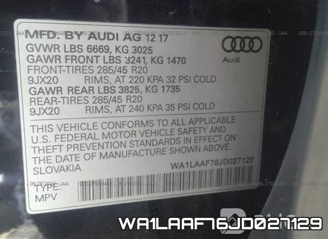 WA1LAAF76JD027129 фото 10