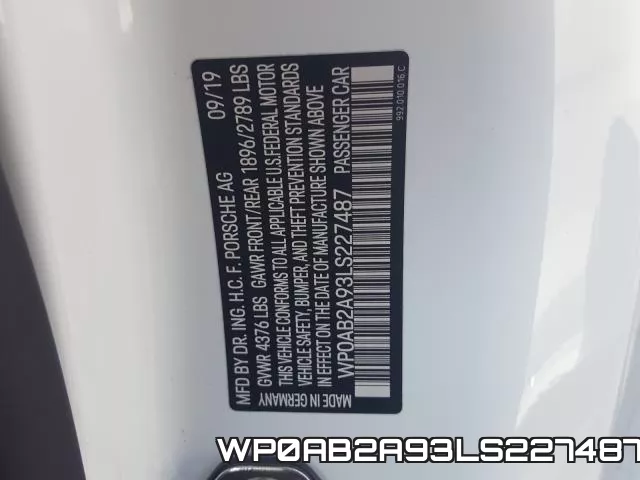 WP0AB2A93LS227487 фото 2