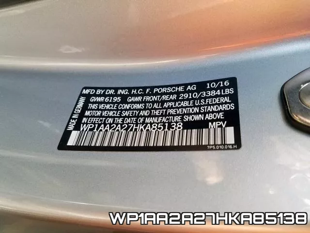 WP1AA2A27HKA85138 фото 2
