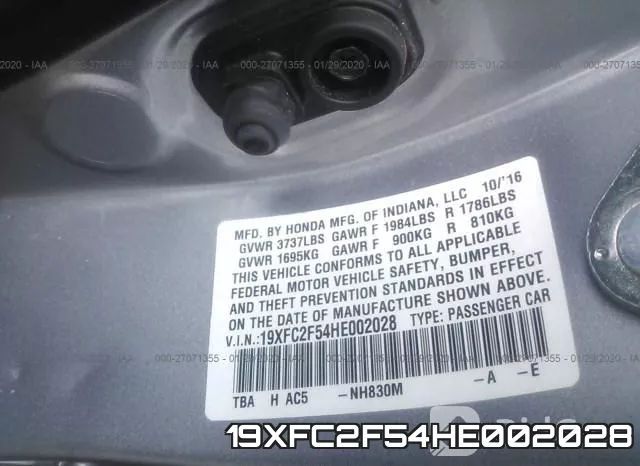 19XFC2F54HE002028 фото 10