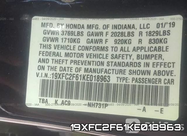 19XFC2F61KE018963 фото 10