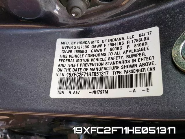 19XFC2F71HE051317 фото 2