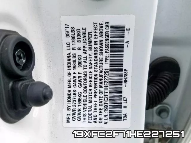 19XFC2F71HE227251 фото 2