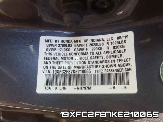 19XFC2F87KE210065 фото 2