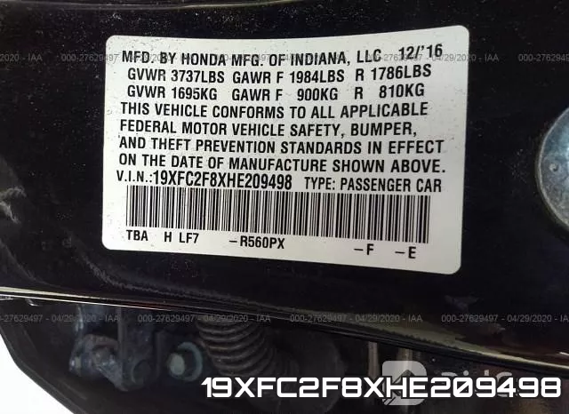 19XFC2F8XHE209498 фото 10