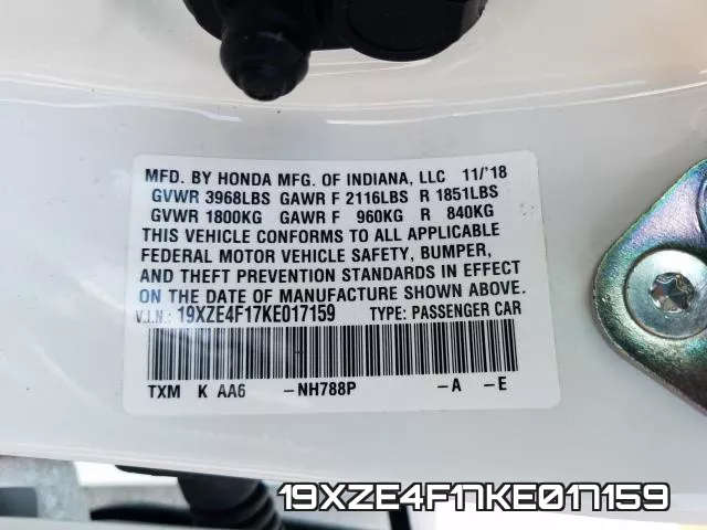 19XZE4F17KE017159 фото 2