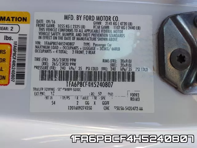 1FA6P8CF4H5240807 фото 2