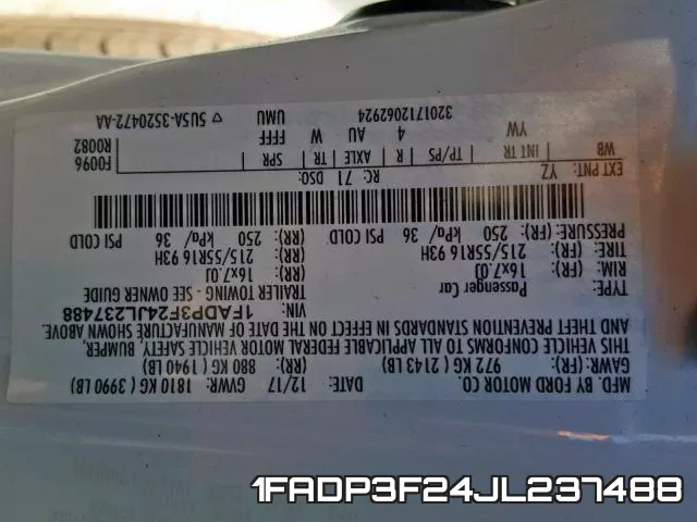 1FADP3F24JL237488 фото 2