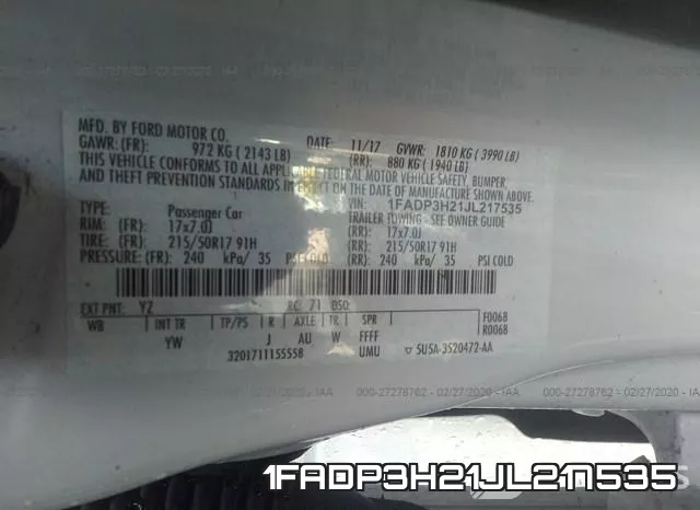 1FADP3H21JL217535 фото 10