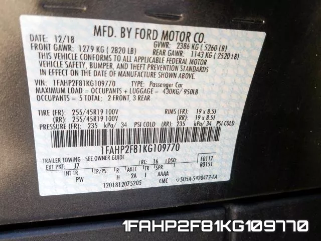 1FAHP2F81KG109770 фото 2
