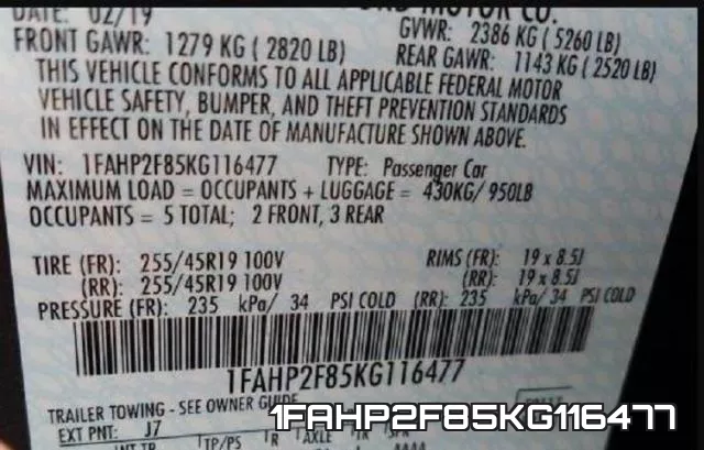 1FAHP2F85KG116477 фото 2
