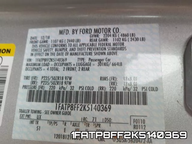 1FATP8FF2K5140369 фото 2