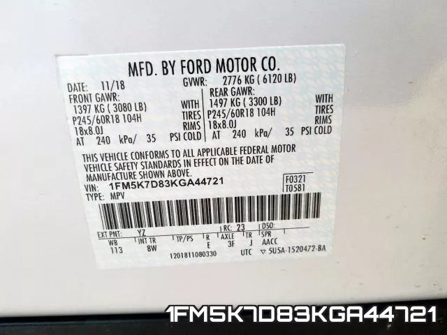 1FM5K7D83KGA44721 фото 2