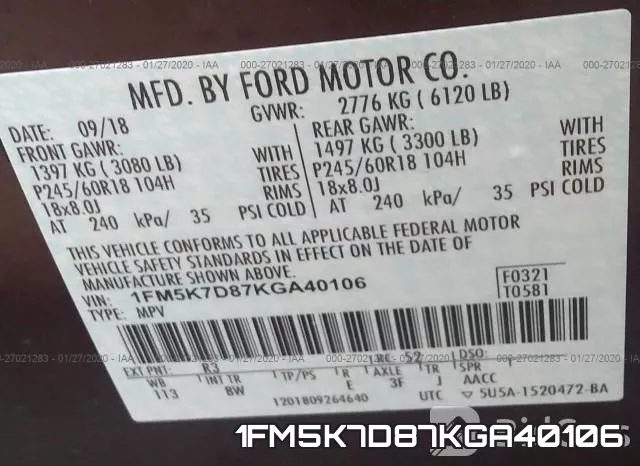 1FM5K7D87KGA40106 фото 10