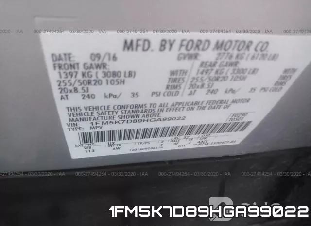 1FM5K7D89HGA99022 фото 10