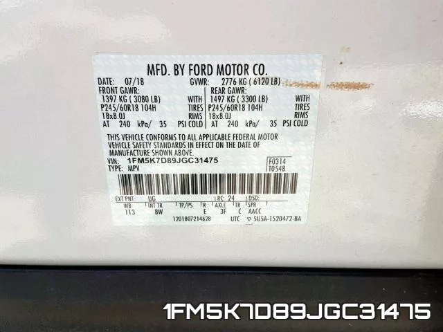 1FM5K7D89JGC31475 фото 2