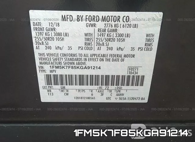1FM5K7F85KGA91214 фото 10