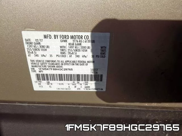 1FM5K7F89HGC29765 фото 2