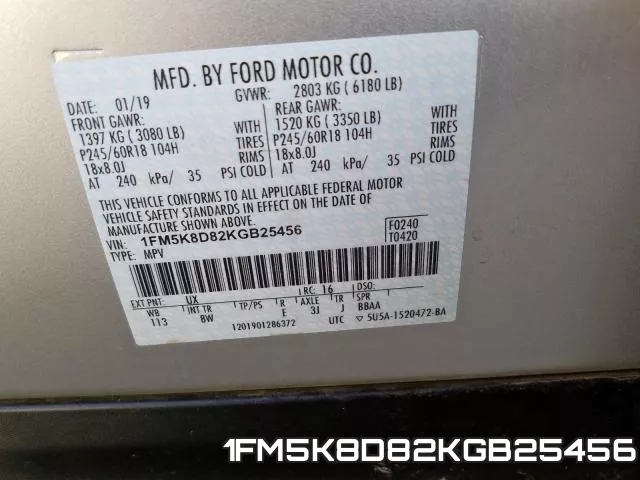 1FM5K8D82KGB25456 фото 2