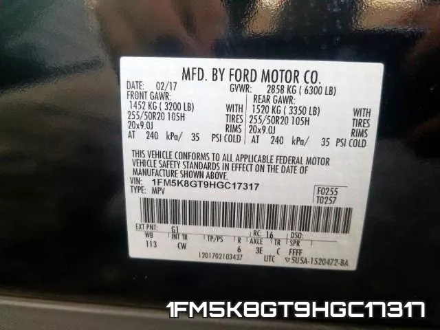 1FM5K8GT9HGC17317 фото 2
