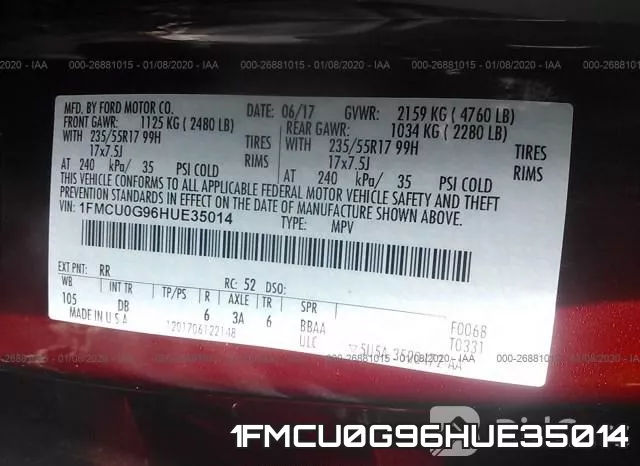 1FMCU0G96HUE35014 фото 10