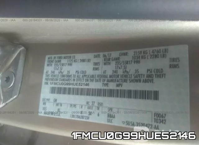 1FMCU0G99HUE52146 фото 9