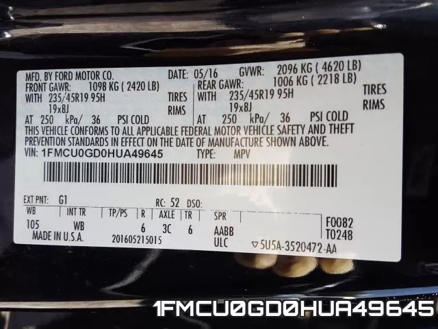 1FMCU0GD0HUA49645 фото 2