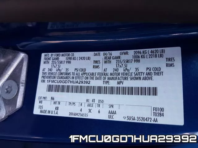 1FMCU0GD7HUA29392 фото 2