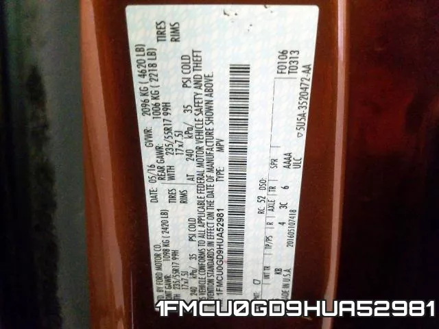 1FMCU0GD9HUA52981 фото 2