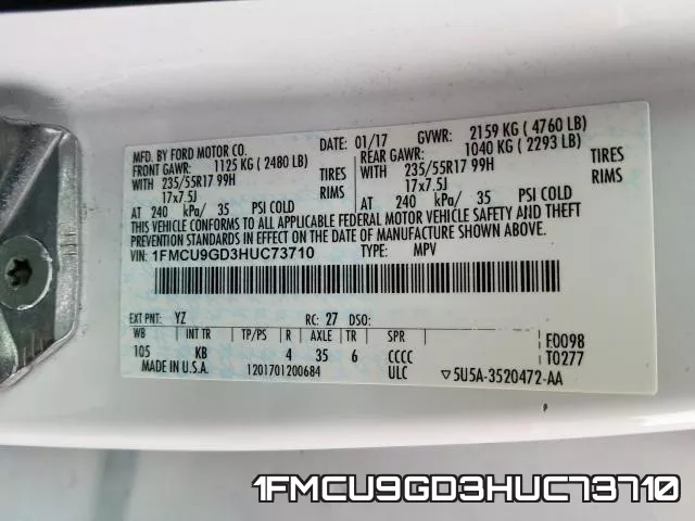 1FMCU9GD3HUC73710 фото 2