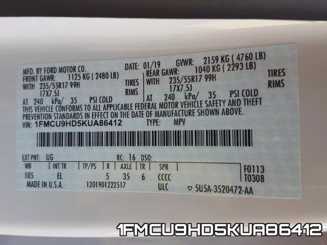 1FMCU9HD5KUA86412 фото 2
