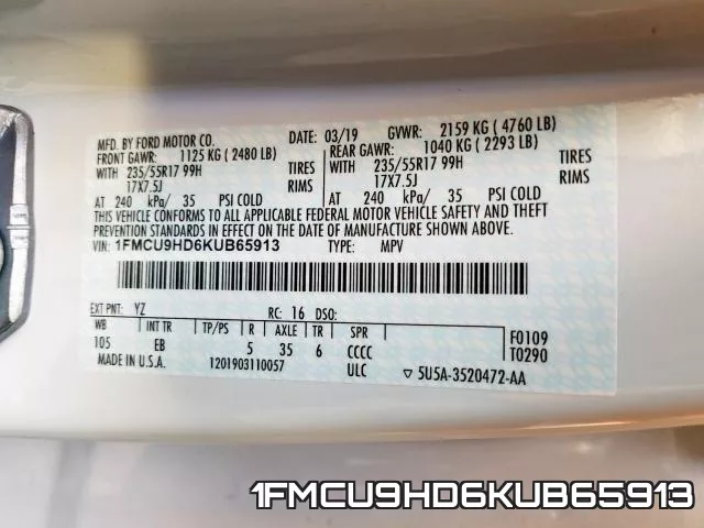 1FMCU9HD6KUB65913 фото 2