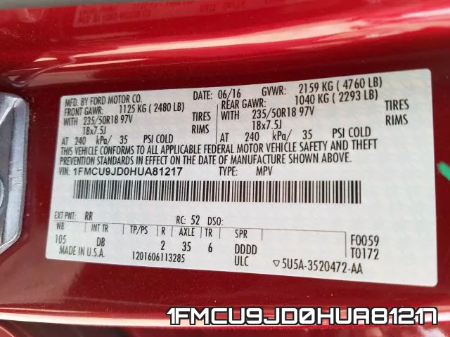 1FMCU9JD0HUA81217 фото 2