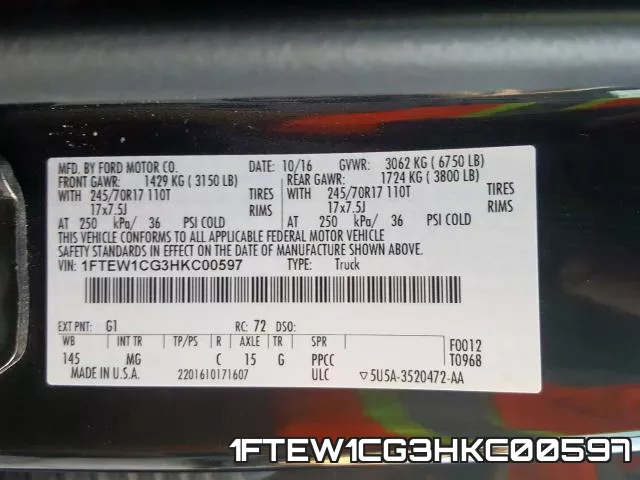 1FTEW1CG3HKC00597 фото 2