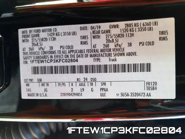 1FTEW1CP3KFC02804 фото 2