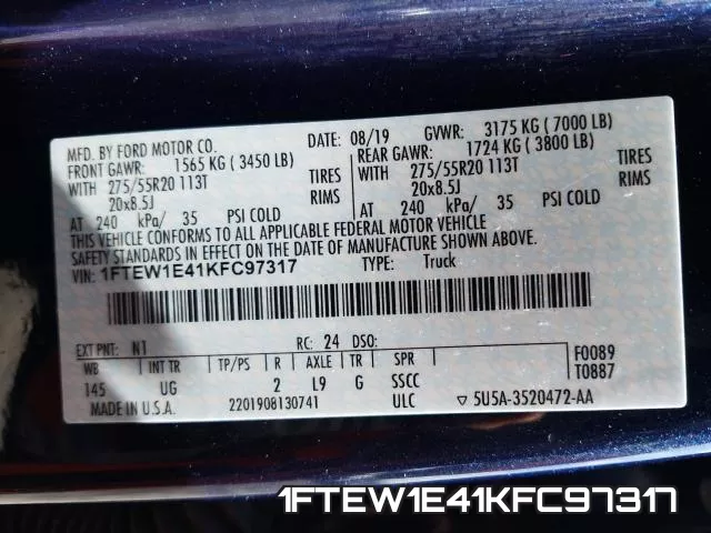 1FTEW1E41KFC97317 фото 2