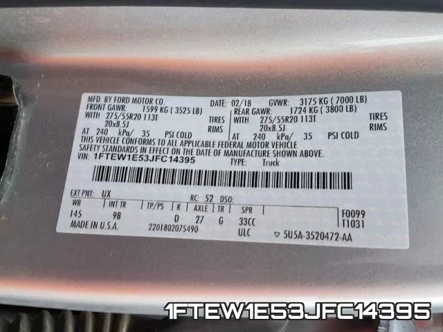 1FTEW1E53JFC14395 фото 2