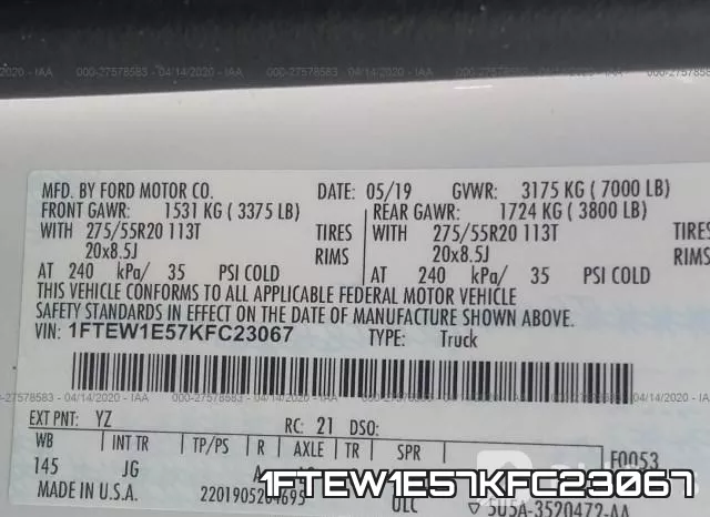 1FTEW1E57KFC23067 фото 10