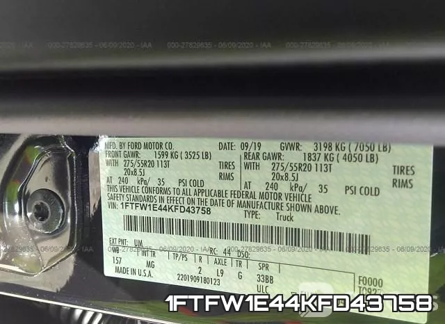 1FTFW1E44KFD43758 фото 10