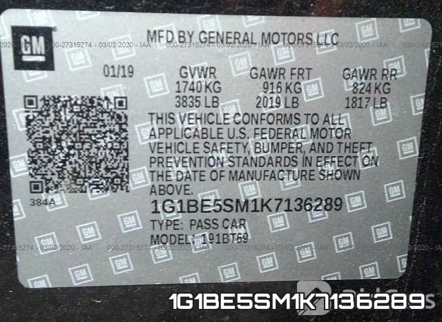 1G1BE5SM1K7136289 фото 10