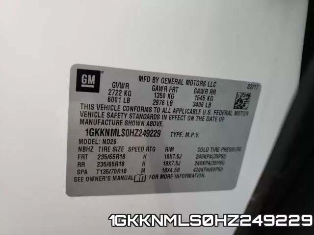 1GKKNMLS0HZ249229 фото 2