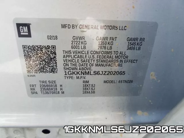 1GKKNMLS6JZ202065 фото 2