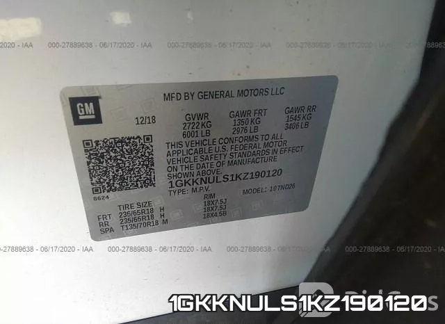 1GKKNULS1KZ190120 фото 10