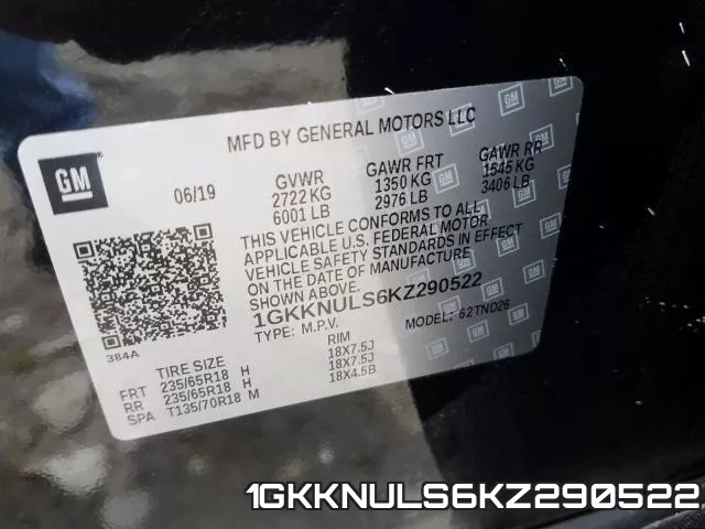 1GKKNULS6KZ290522 фото 2