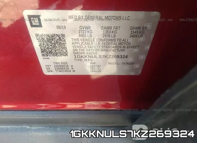 1GKKNULS7KZ269324 фото 10